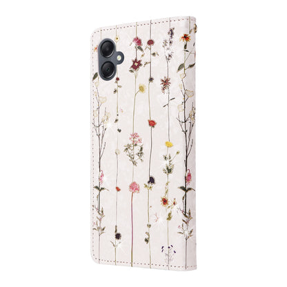 Samsung Galaxy A05 Luxury Bronzing Leather Case - Floral RFID Wallet Cover with Stand & Card Slots