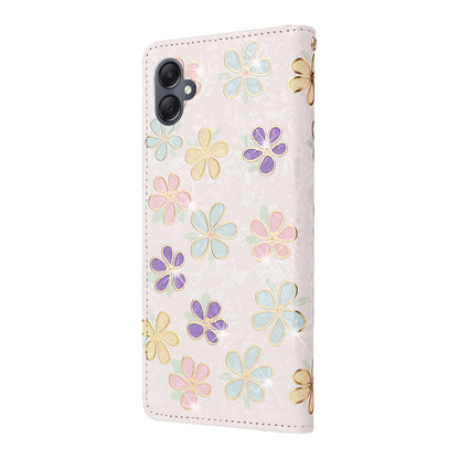 Samsung Galaxy A05 Luxury Bronzing Leather Case - Floral RFID Wallet Cover with Stand & Card Slots