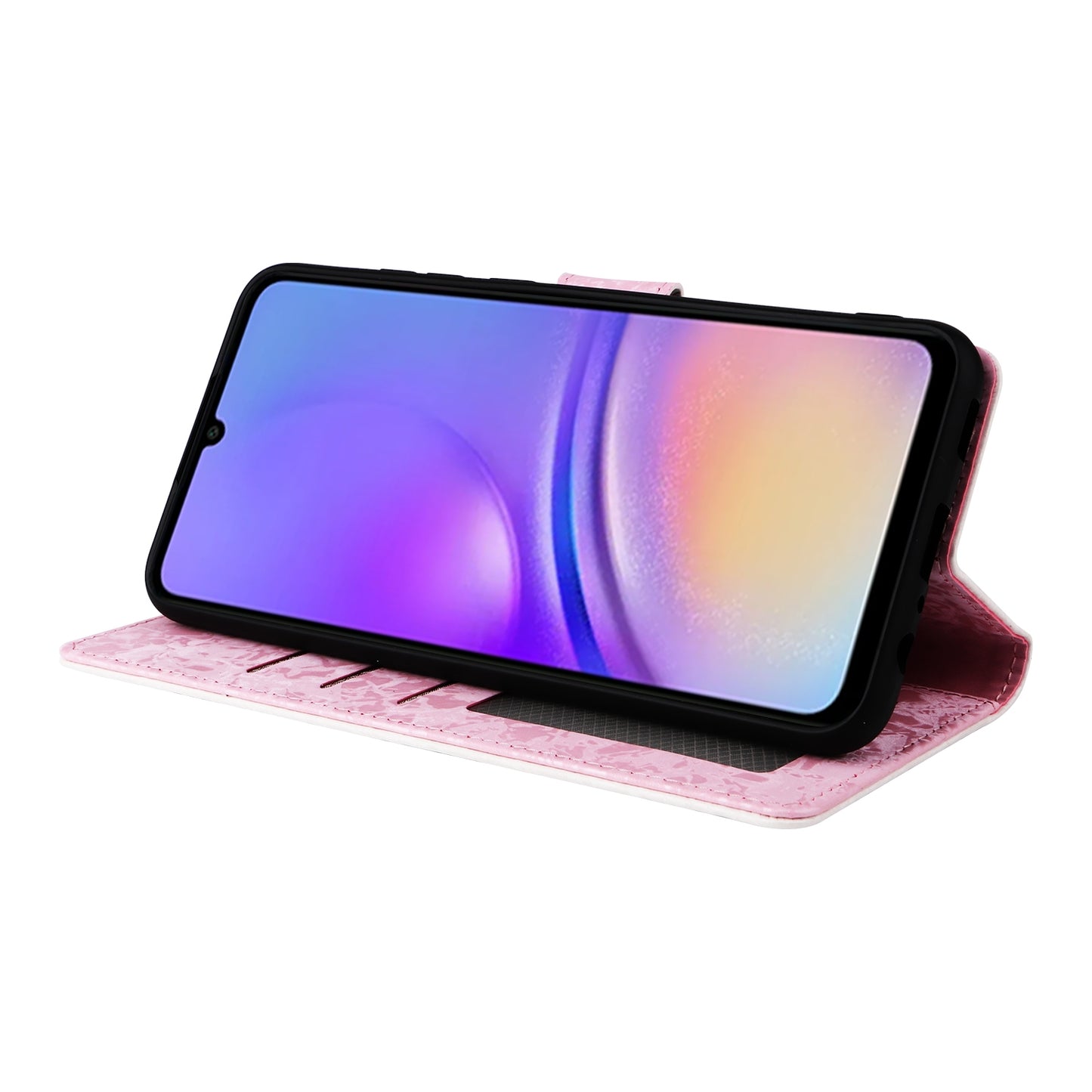 Samsung Galaxy A05 Luxury Bronzing Leather Case - Floral RFID Wallet Cover with Stand & Card Slots