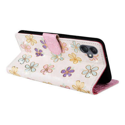 Samsung Galaxy A05 Luxury Bronzing Leather Case - Floral RFID Wallet Cover with Stand & Card Slots