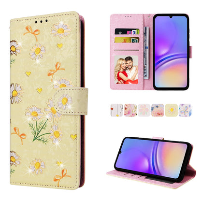 Samsung Galaxy A05 Luxury Bronzing Leather Case - Floral RFID Wallet Cover with Stand & Card Slots