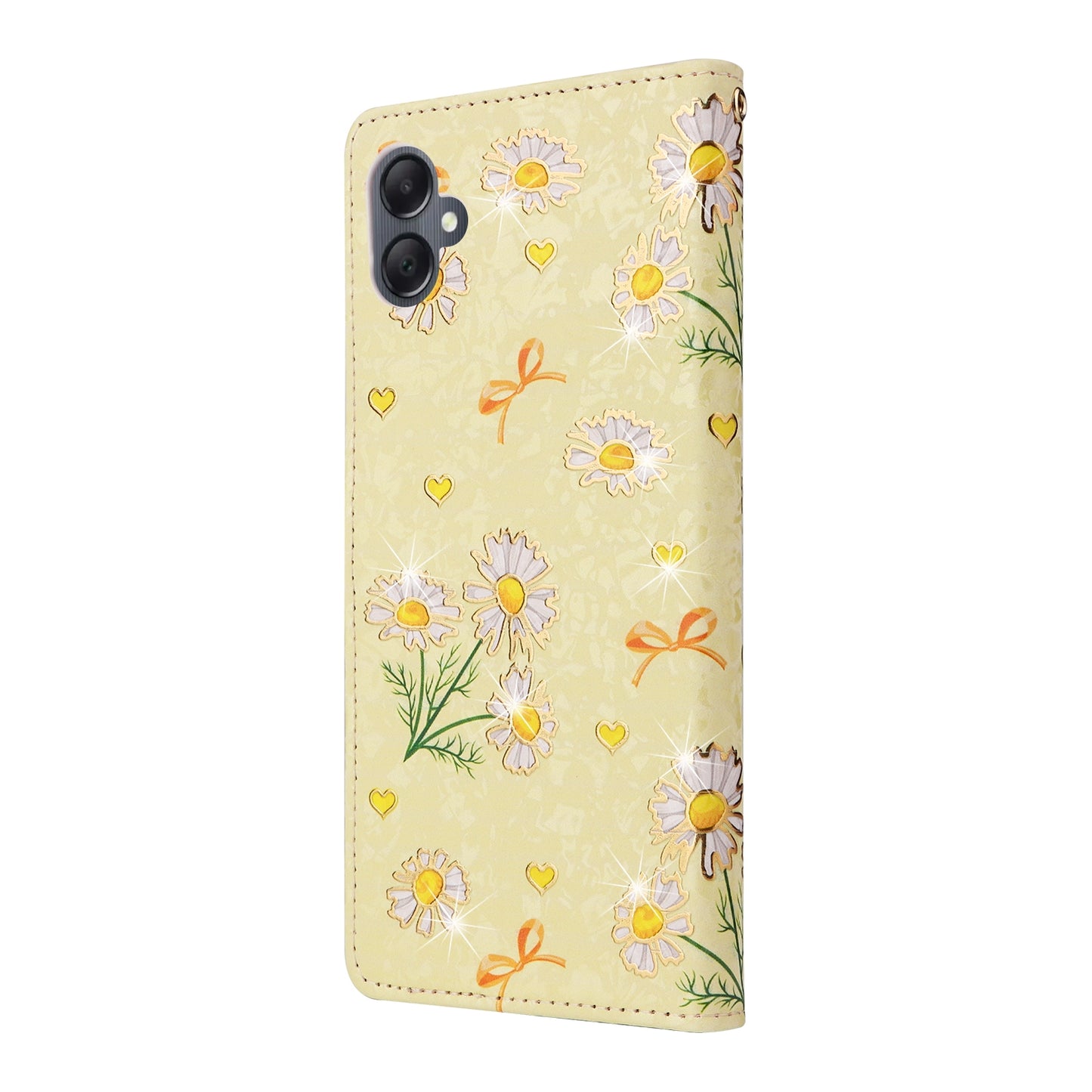 Samsung Galaxy A05 Luxury Bronzing Leather Case - Floral RFID Wallet Cover with Stand & Card Slots
