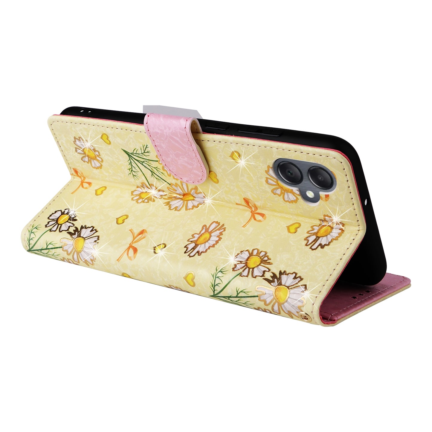 Samsung Galaxy A05 Luxury Bronzing Leather Case - Floral RFID Wallet Cover with Stand & Card Slots