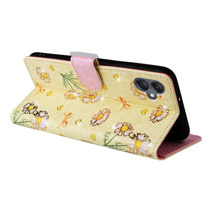 Samsung Galaxy A05 Luxury Bronzing Leather Case - Floral RFID Wallet Cover with Stand & Card Slots