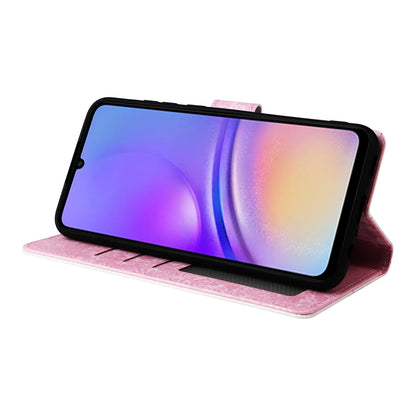 Samsung Galaxy A05 Luxury Bronzing Leather Case - Floral RFID Wallet Cover with Stand & Card Slots