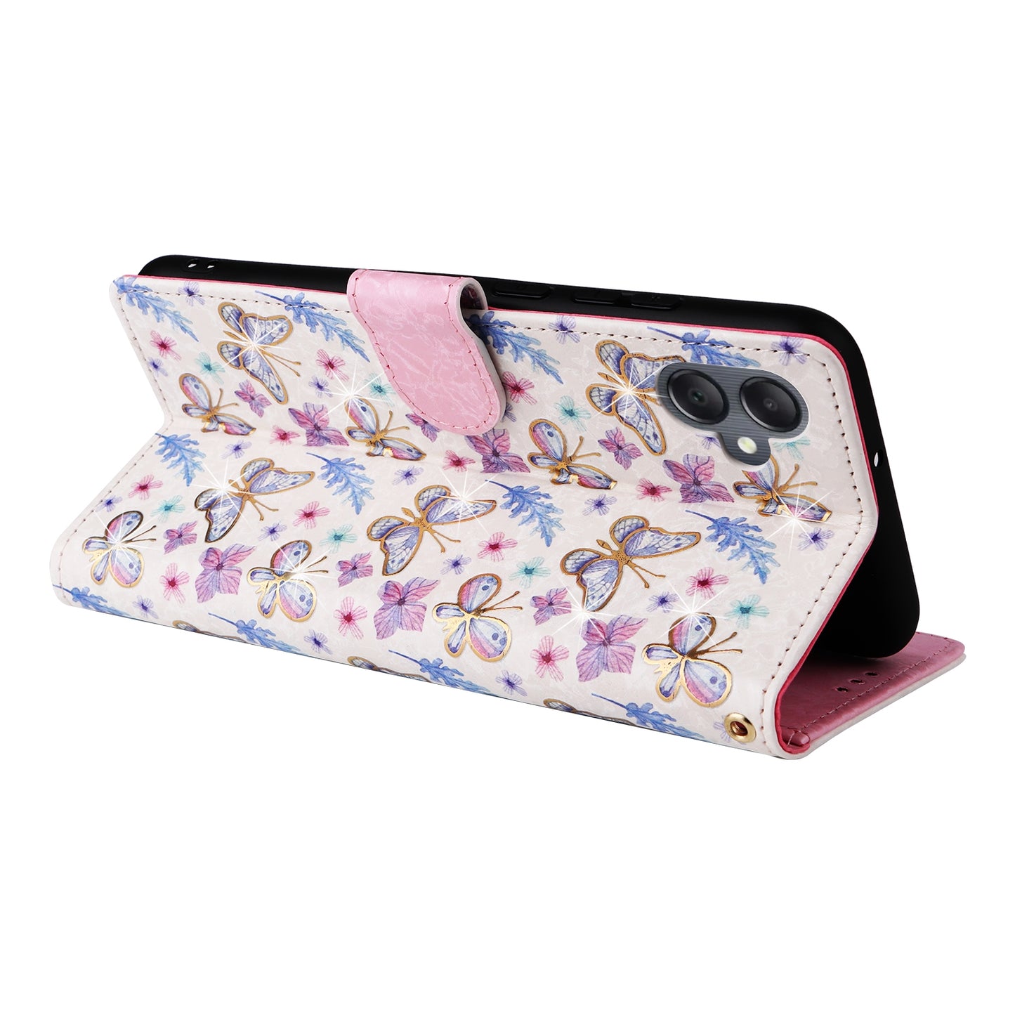 Samsung Galaxy A05 Luxury Bronzing Leather Case - Floral RFID Wallet Cover with Stand & Card Slots