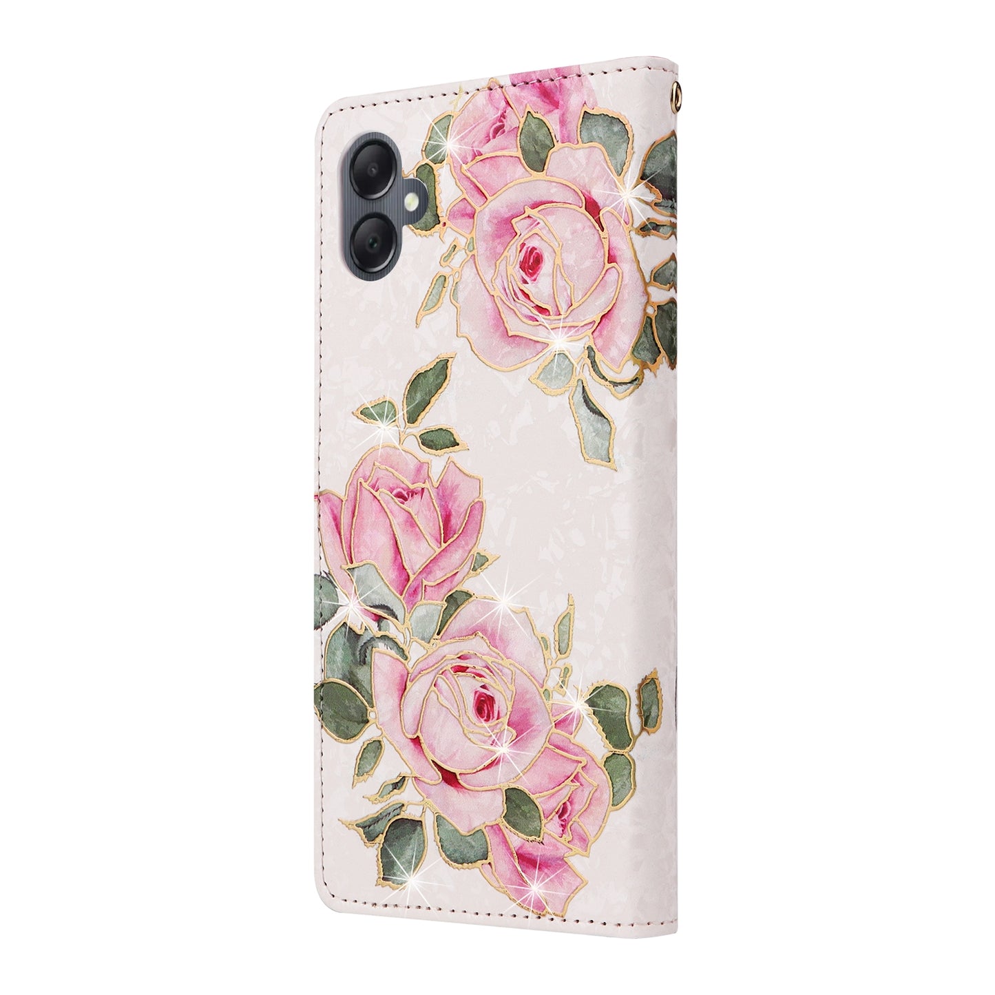 Samsung Galaxy A05 Luxury Bronzing Leather Case - Floral RFID Wallet Cover with Stand & Card Slots