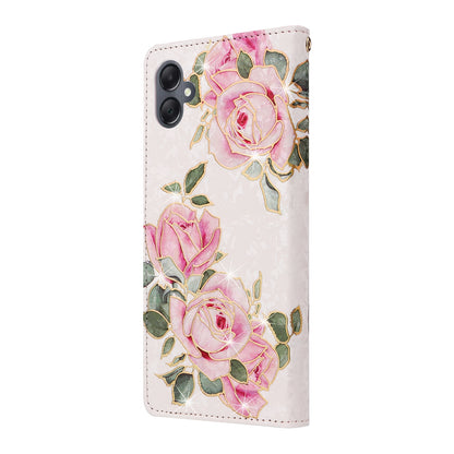 Samsung Galaxy A05 Luxury Bronzing Leather Case - Floral RFID Wallet Cover with Stand & Card Slots