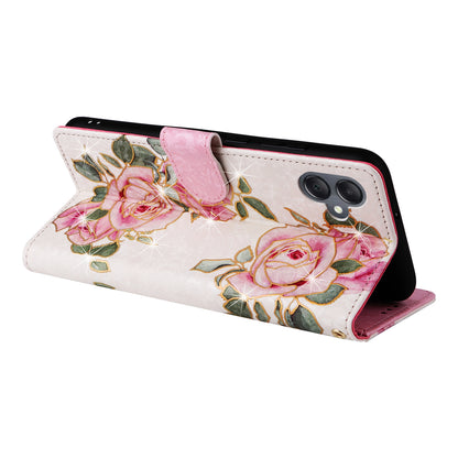 Samsung Galaxy A05 Luxury Bronzing Leather Case - Floral RFID Wallet Cover with Stand & Card Slots