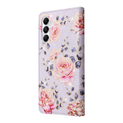 Samsung Galaxy A05s Luxury Bronzing Leather Case - Floral RFID Wallet Cover with Stand & Card Slots