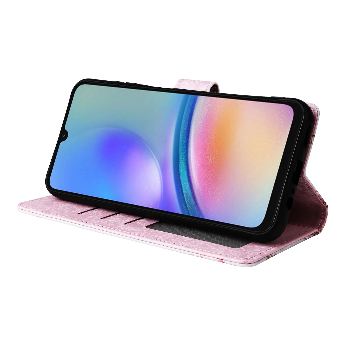 Samsung Galaxy A05s Luxury Bronzing Leather Case - Floral RFID Wallet Cover with Stand & Card Slots