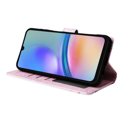 Samsung Galaxy A05s Luxury Bronzing Leather Case - Floral RFID Wallet Cover with Stand & Card Slots