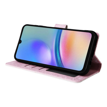 Samsung Galaxy A05s Luxury Bronzing Leather Case - Floral RFID Wallet Cover with Stand & Card Slots