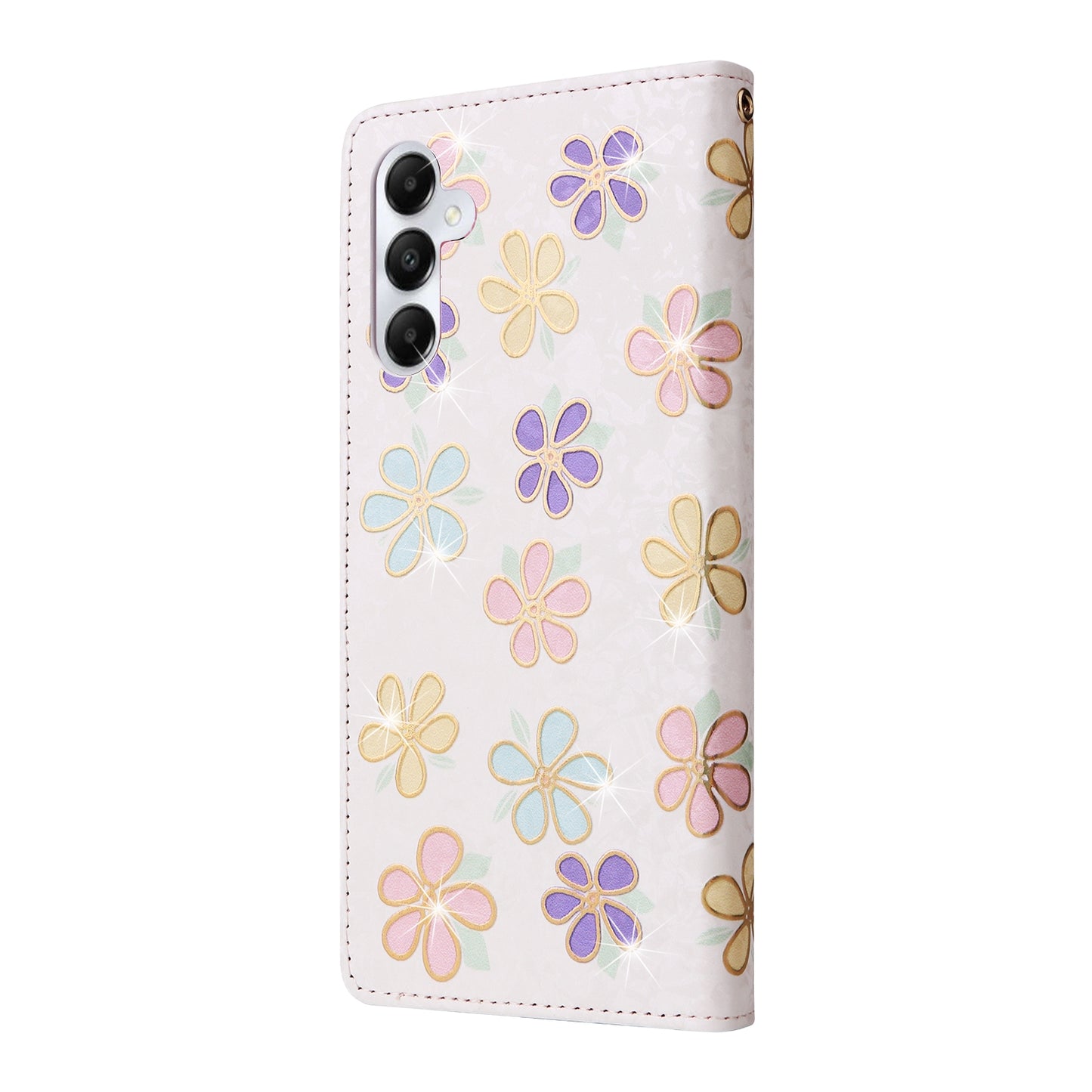 Samsung Galaxy A05s Luxury Bronzing Leather Case - Floral RFID Wallet Cover with Stand & Card Slots