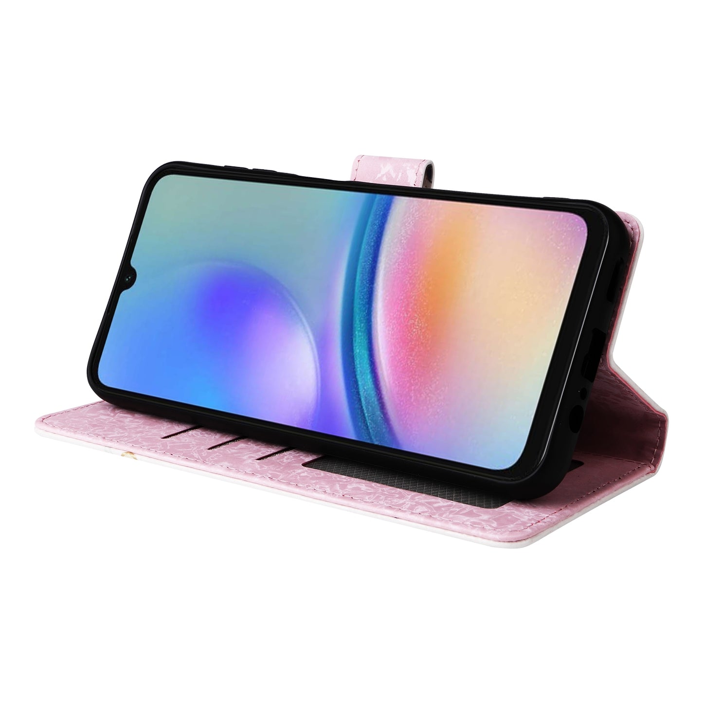 Samsung Galaxy A05s Luxury Bronzing Leather Case - Floral RFID Wallet Cover with Stand & Card Slots