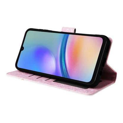 Samsung Galaxy A05s Luxury Bronzing Leather Case - Floral RFID Wallet Cover with Stand & Card Slots