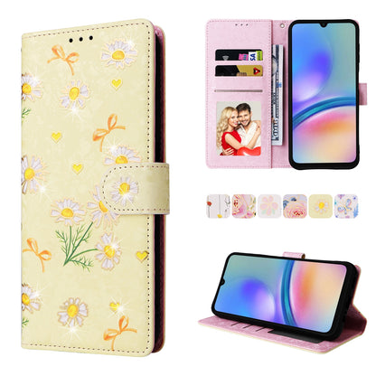 Samsung Galaxy A05s Luxury Bronzing Leather Case - Floral RFID Wallet Cover with Stand & Card Slots