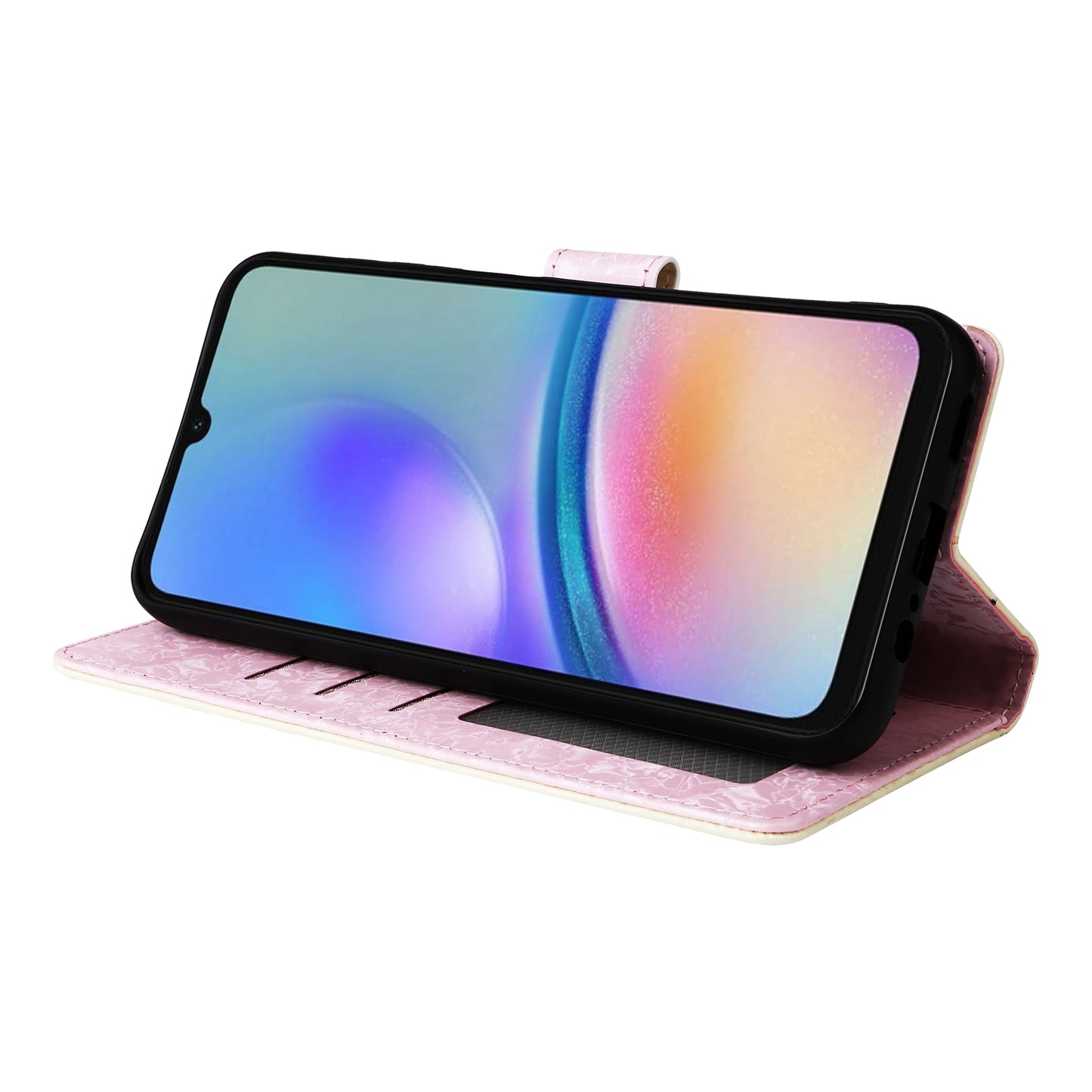 Samsung Galaxy A05s Luxury Bronzing Leather Case - Floral RFID Wallet Cover with Stand & Card Slots