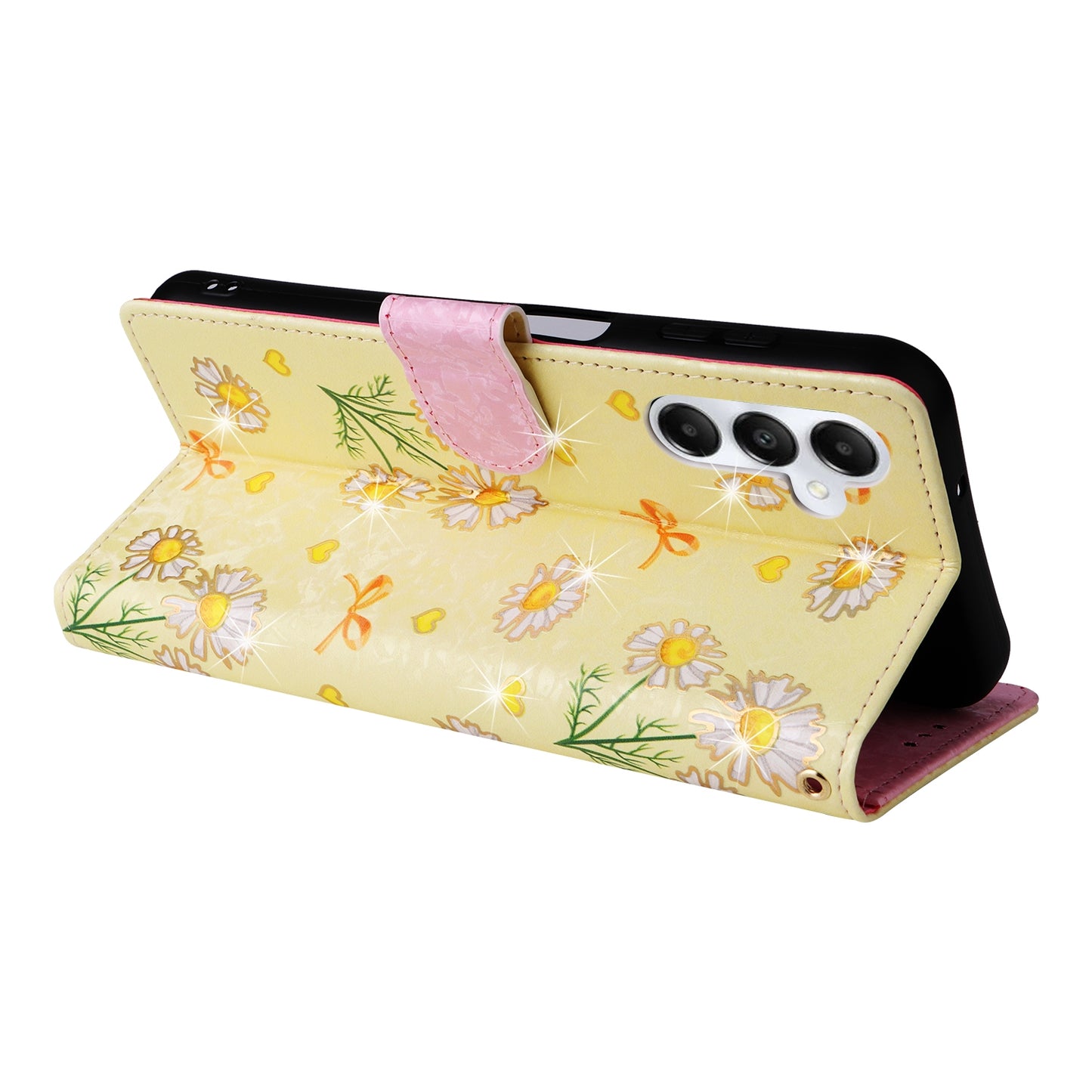 Samsung Galaxy A05s Luxury Bronzing Leather Case - Floral RFID Wallet Cover with Stand & Card Slots