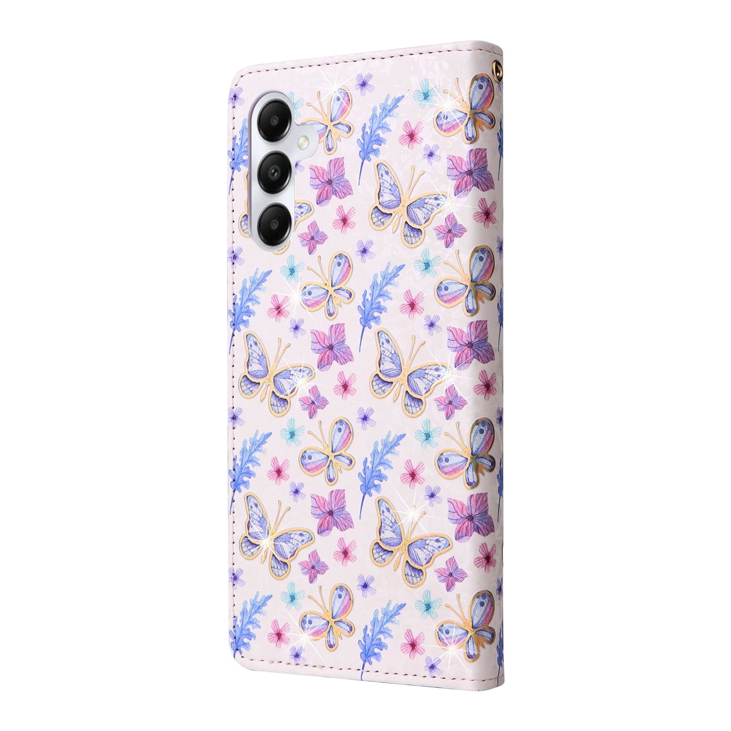 Samsung Galaxy A05s Luxury Bronzing Leather Case - Floral RFID Wallet Cover with Stand & Card Slots