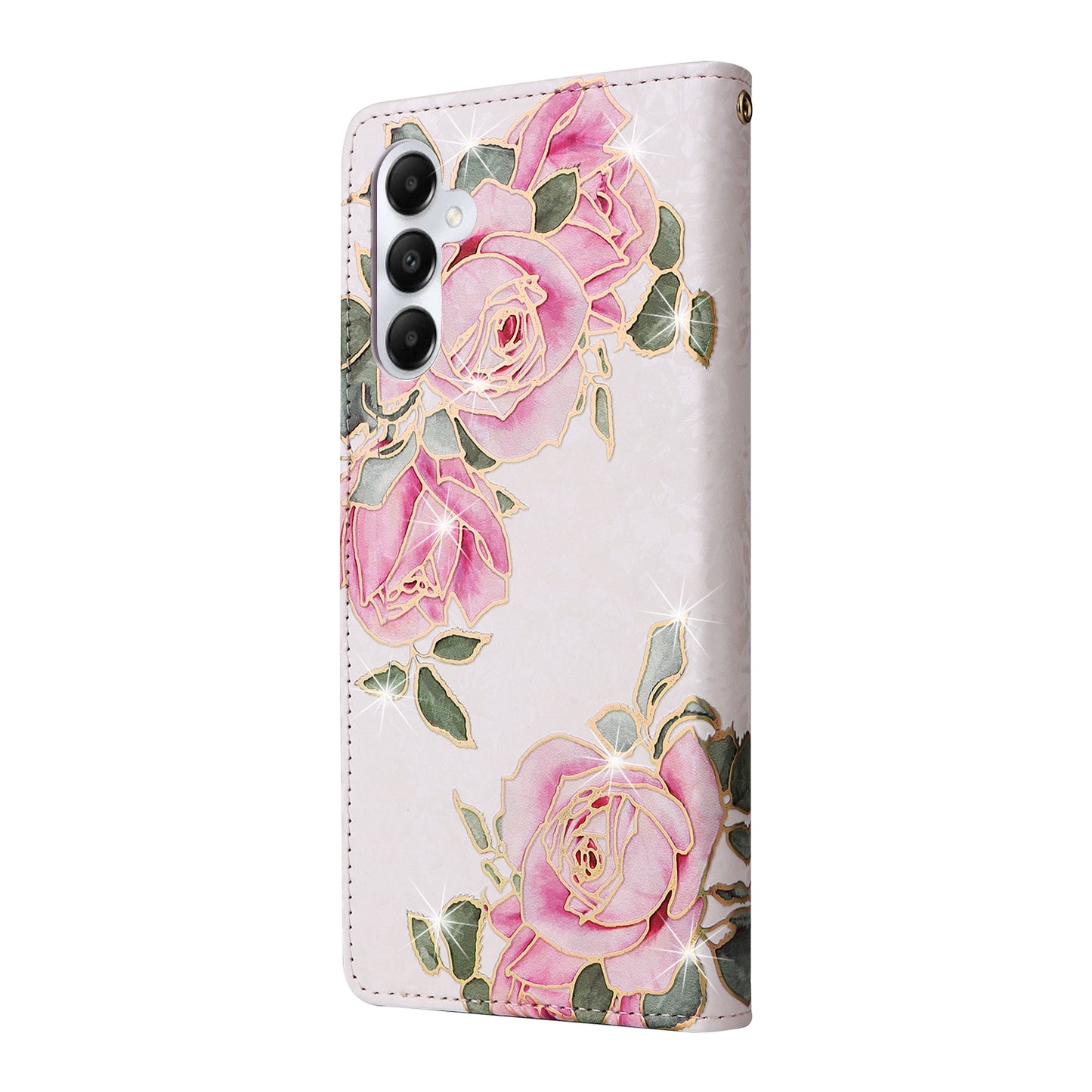 Samsung Galaxy A05s Luxury Bronzing Leather Case - Floral RFID Wallet Cover with Stand & Card Slots