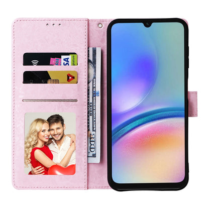 Samsung Galaxy A05s Luxury Bronzing Leather Case - Floral RFID Wallet Cover with Stand & Card Slots