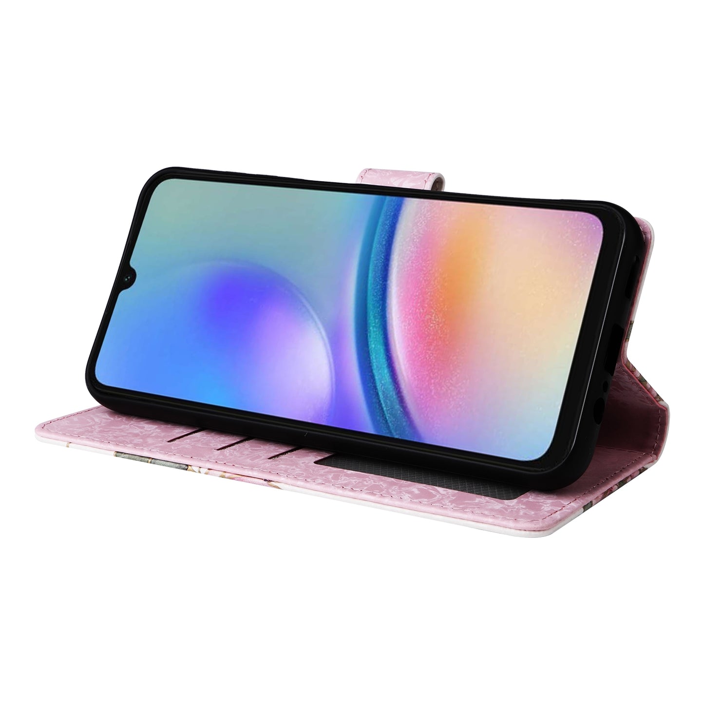 Samsung Galaxy A05s Luxury Bronzing Leather Case - Floral RFID Wallet Cover with Stand & Card Slots