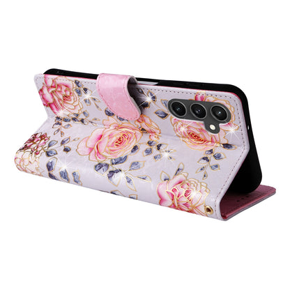 Samsung Galaxy S23 FE 5G Luxury Bronzing Leather Case - Floral RFID Wallet Cover with Stand & Card Slots