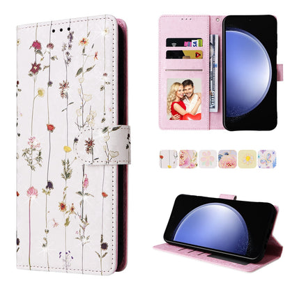 Samsung Galaxy S23 FE 5G Luxury Bronzing Leather Case - Floral RFID Wallet Cover with Stand & Card Slots