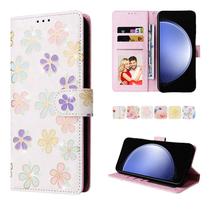 Samsung Galaxy S23 FE 5G Luxury Bronzing Leather Case - Floral RFID Wallet Cover with Stand & Card Slots