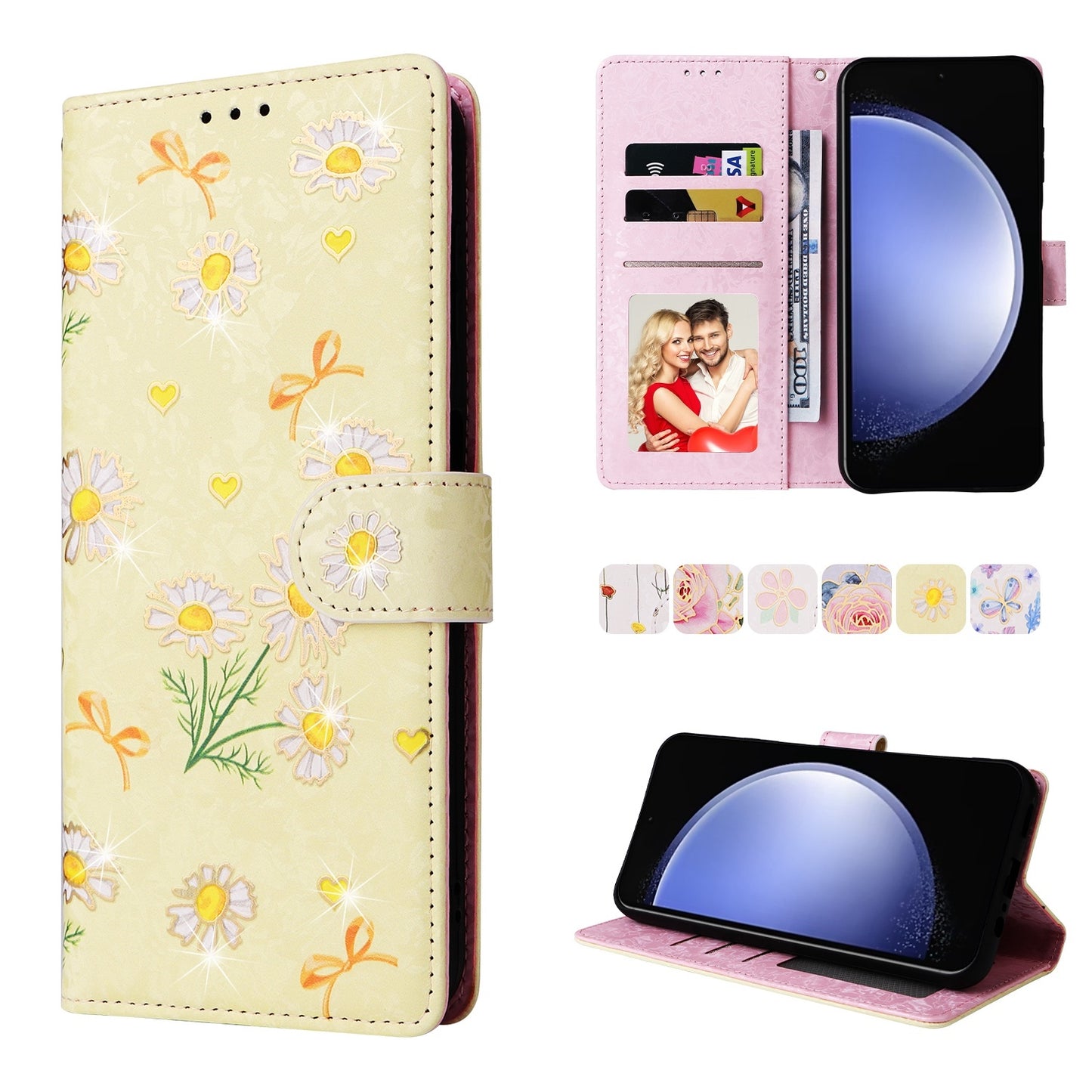 Samsung Galaxy S23 FE 5G Luxury Bronzing Leather Case - Floral RFID Wallet Cover with Stand & Card Slots