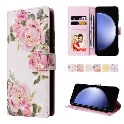 Samsung Galaxy S23 FE 5G Luxury Bronzing Leather Case - Floral RFID Wallet Cover with Stand & Card Slots