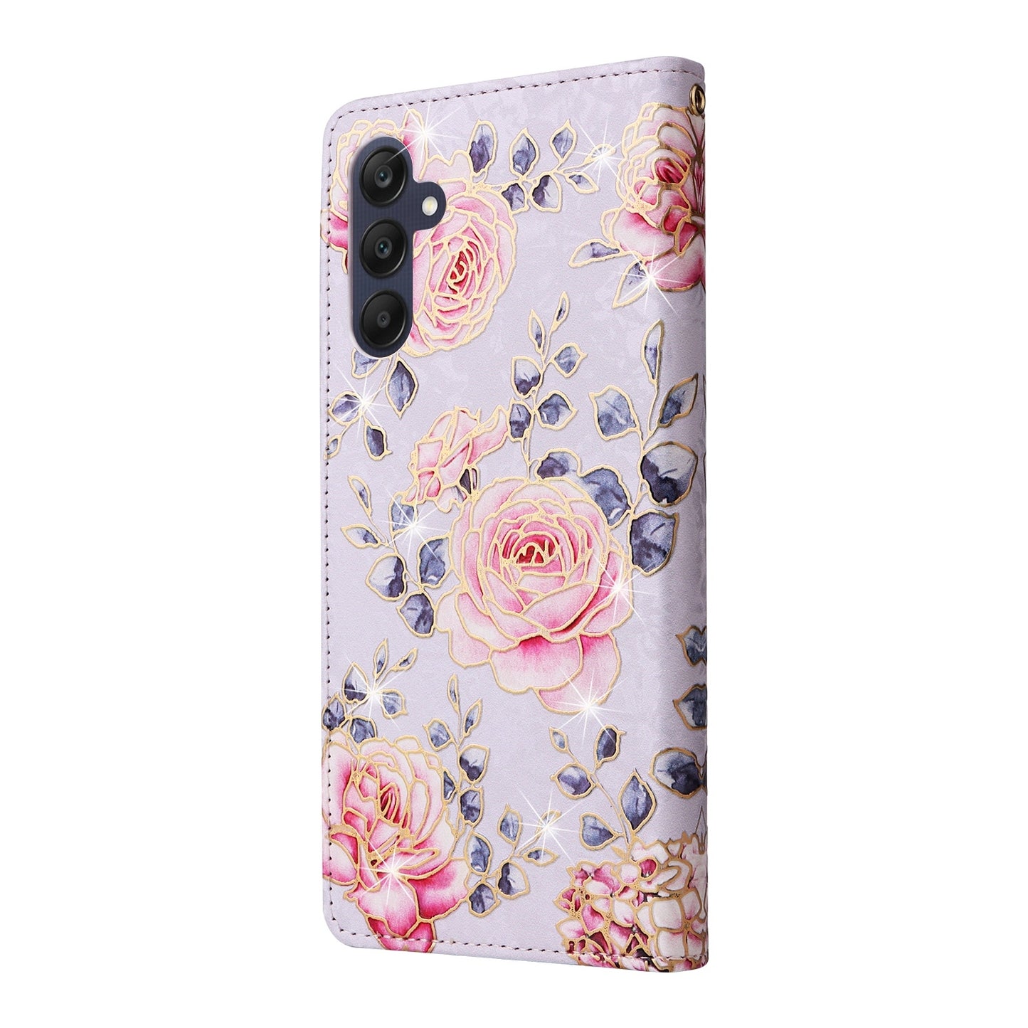 Samsung Galaxy A25 Luxury Bronzing Leather Case - Floral RFID Wallet Cover with Stand & Card Slots