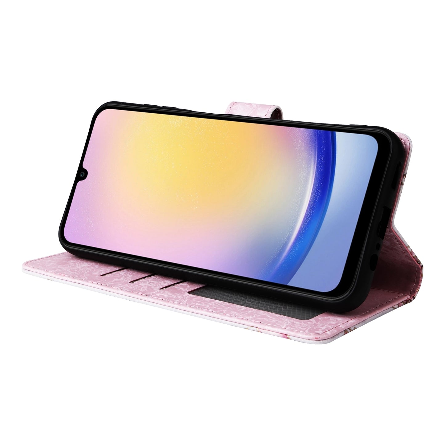 Samsung Galaxy A25 Luxury Bronzing Leather Case - Floral RFID Wallet Cover with Stand & Card Slots