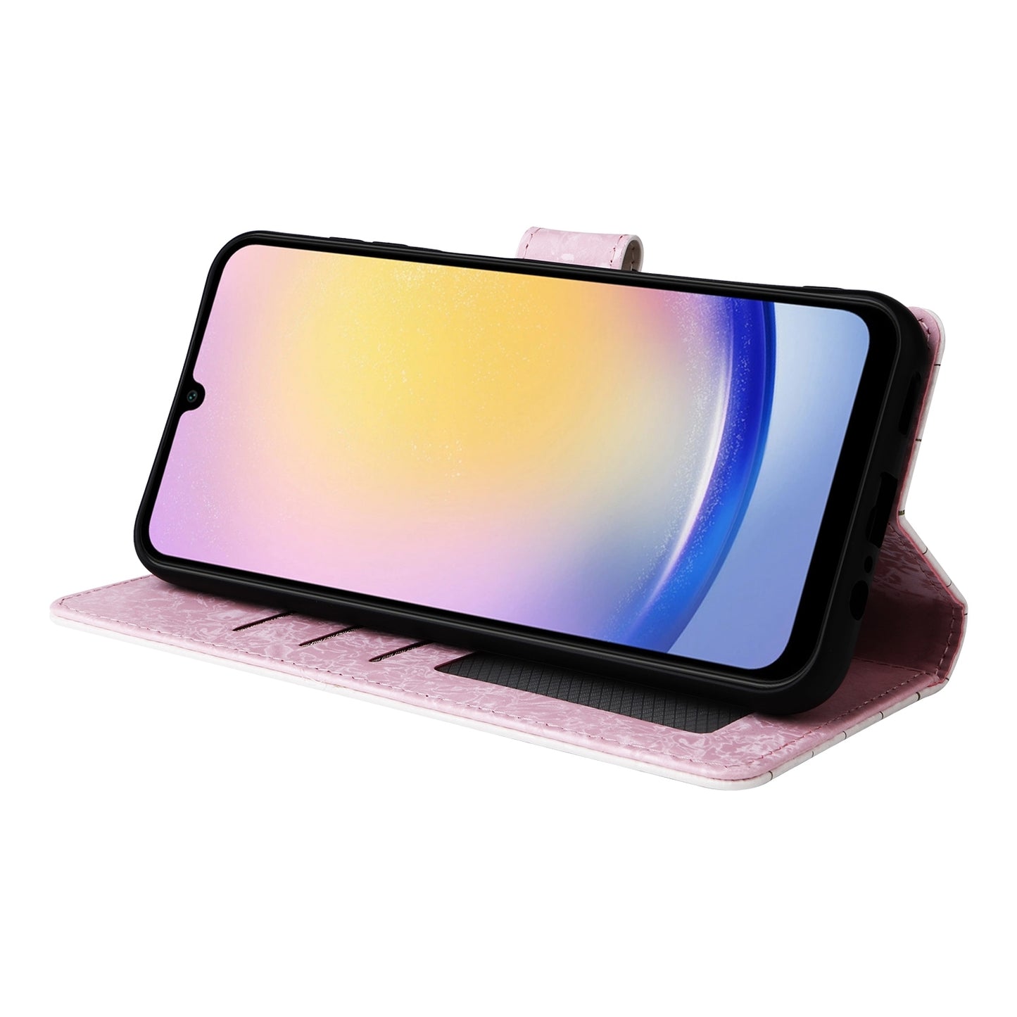 Samsung Galaxy A25 Luxury Bronzing Leather Case - Floral RFID Wallet Cover with Stand & Card Slots