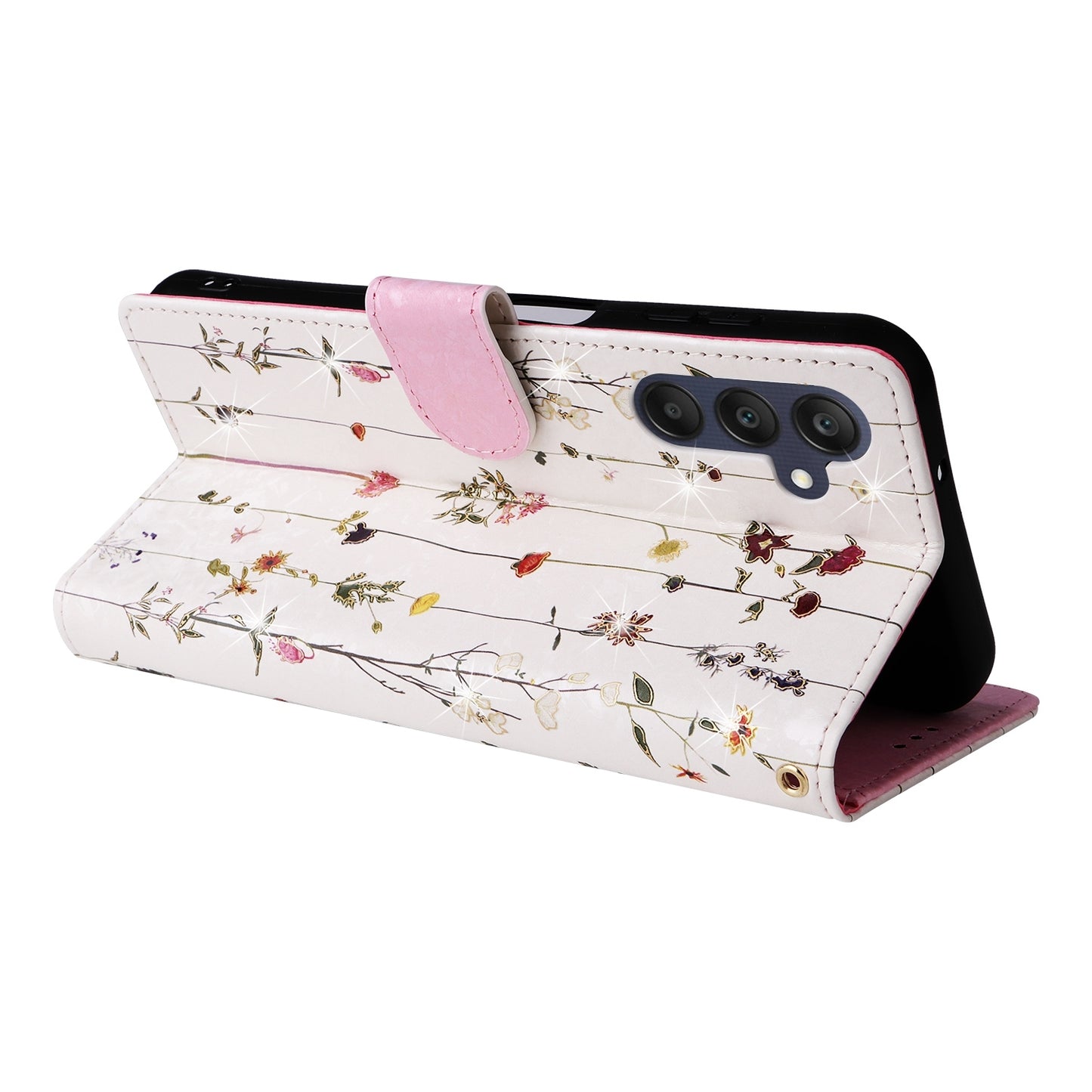 Samsung Galaxy A25 Luxury Bronzing Leather Case - Floral RFID Wallet Cover with Stand & Card Slots