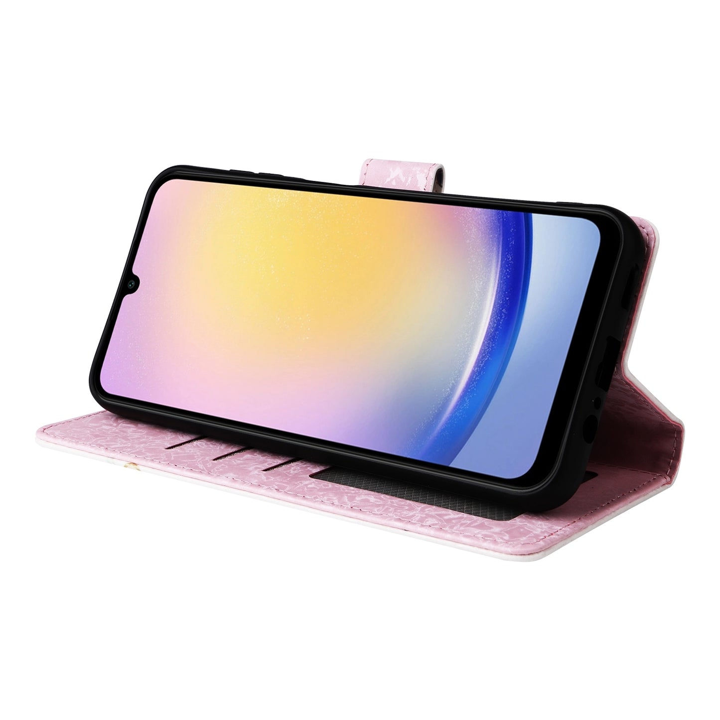 Samsung Galaxy A25 Luxury Bronzing Leather Case - Floral RFID Wallet Cover with Stand & Card Slots