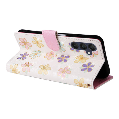 Samsung Galaxy A25 Luxury Bronzing Leather Case - Floral RFID Wallet Cover with Stand & Card Slots