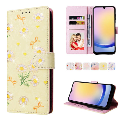 Samsung Galaxy A25 Luxury Bronzing Leather Case - Floral RFID Wallet Cover with Stand & Card Slots