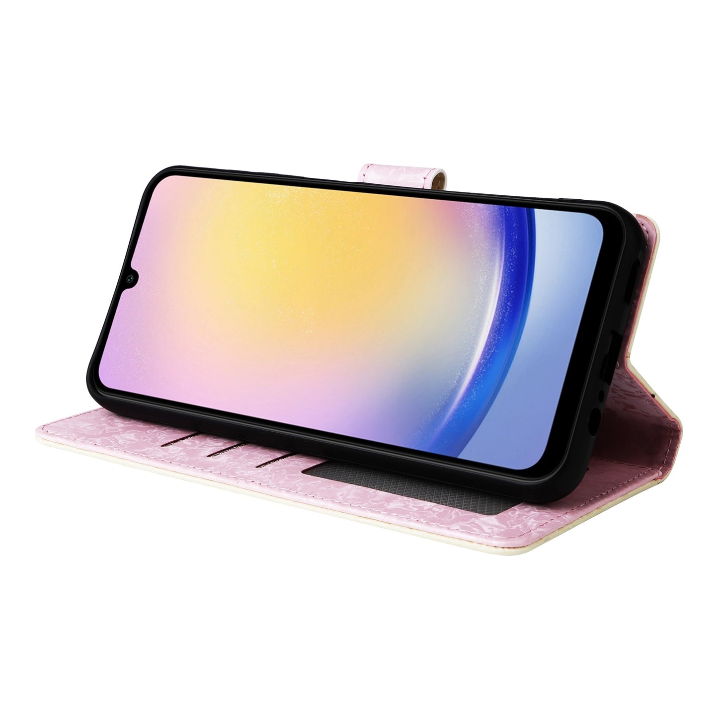 Samsung Galaxy A25 Luxury Bronzing Leather Case - Floral RFID Wallet Cover with Stand & Card Slots