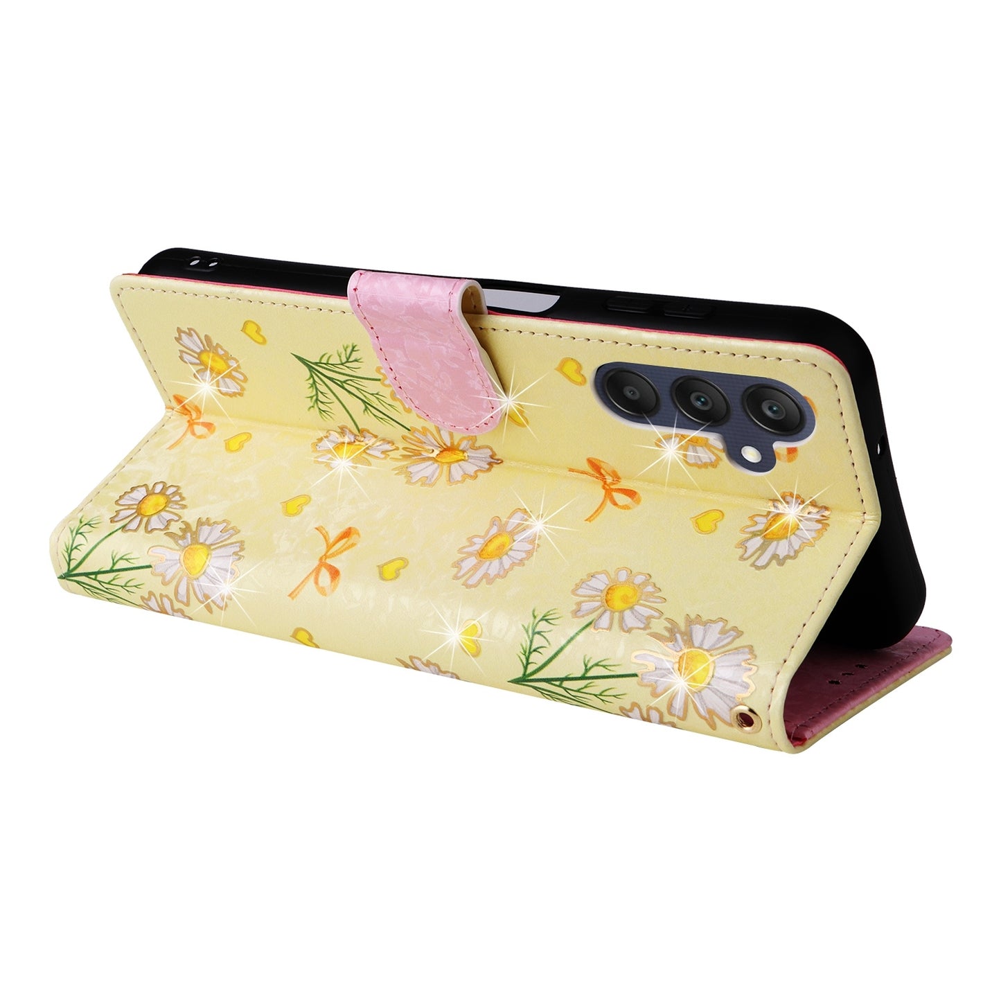 Samsung Galaxy A25 Luxury Bronzing Leather Case - Floral RFID Wallet Cover with Stand & Card Slots