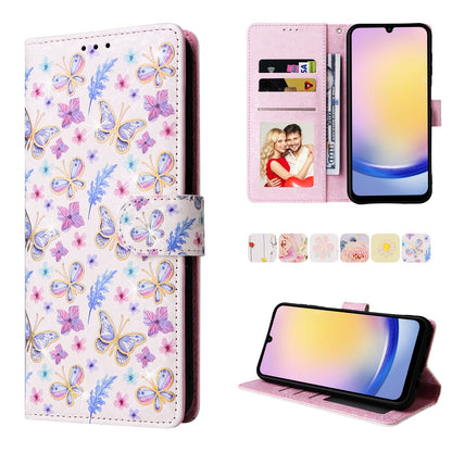 Samsung Galaxy A25 Luxury Bronzing Leather Case - Floral RFID Wallet Cover with Stand & Card Slots