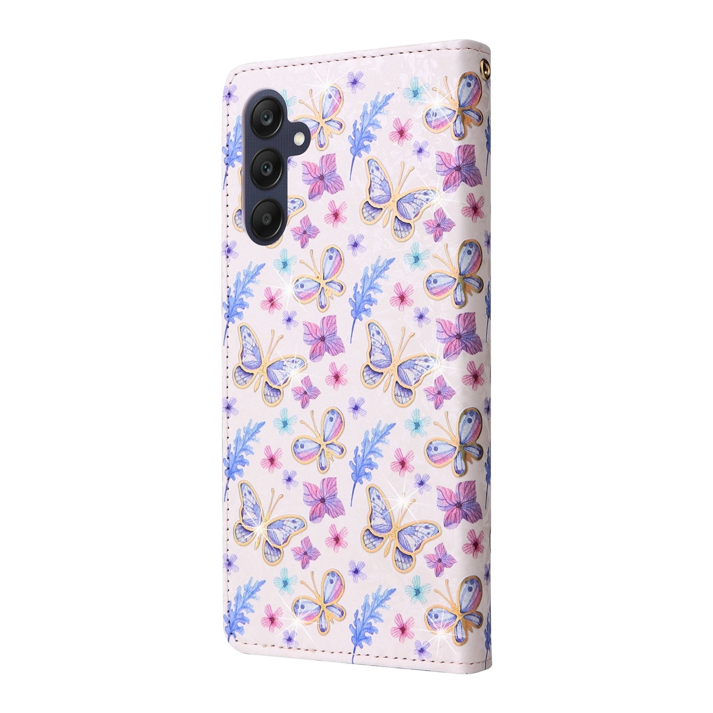 Samsung Galaxy A25 Luxury Bronzing Leather Case - Floral RFID Wallet Cover with Stand & Card Slots