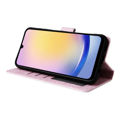 Samsung Galaxy A25 Luxury Bronzing Leather Case - Floral RFID Wallet Cover with Stand & Card Slots