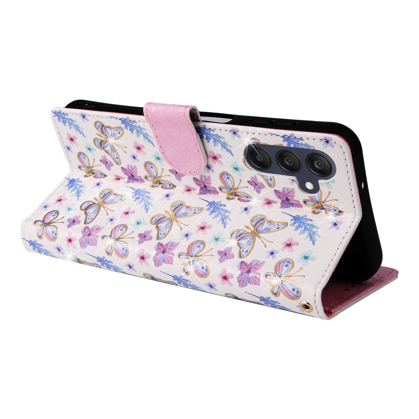 Samsung Galaxy A25 Luxury Bronzing Leather Case - Floral RFID Wallet Cover with Stand & Card Slots