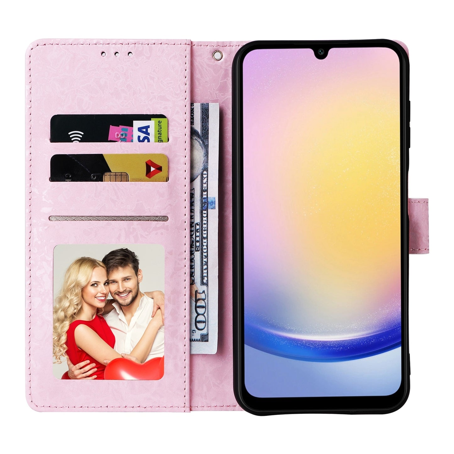 Samsung Galaxy A25 Luxury Bronzing Leather Case - Floral RFID Wallet Cover with Stand & Card Slots