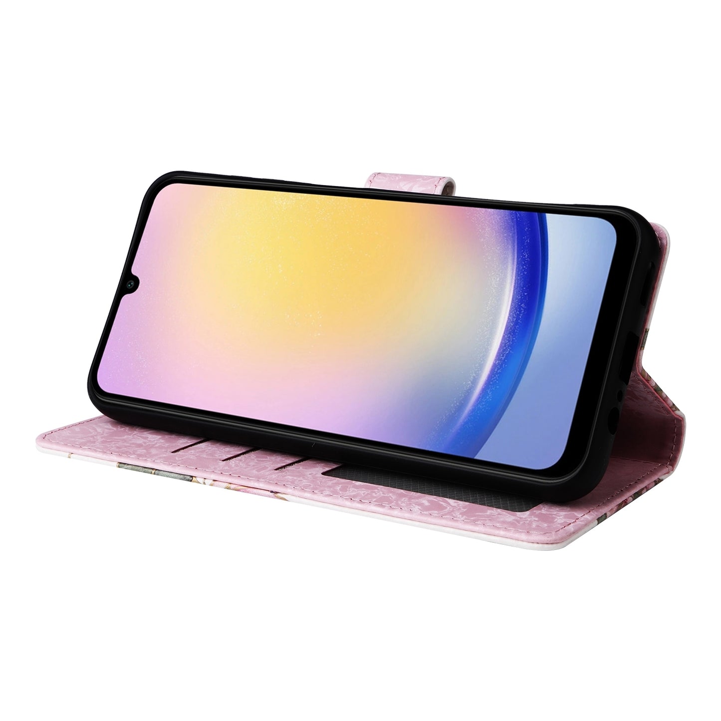 Samsung Galaxy A25 Luxury Bronzing Leather Case - Floral RFID Wallet Cover with Stand & Card Slots