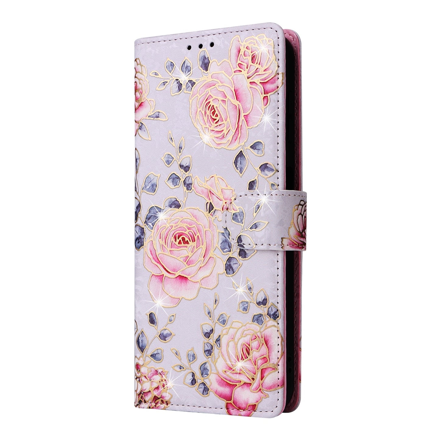 Samsung Galaxy A55 Luxury Bronzing Leather Case - Floral RFID Wallet Cover with Stand & Card Slots