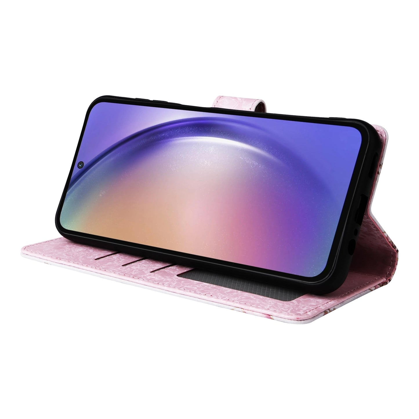 Samsung Galaxy A55 Luxury Bronzing Leather Case - Floral RFID Wallet Cover with Stand & Card Slots