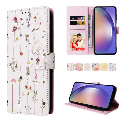 Samsung Galaxy A55 Luxury Bronzing Leather Case - Floral RFID Wallet Cover with Stand & Card Slots